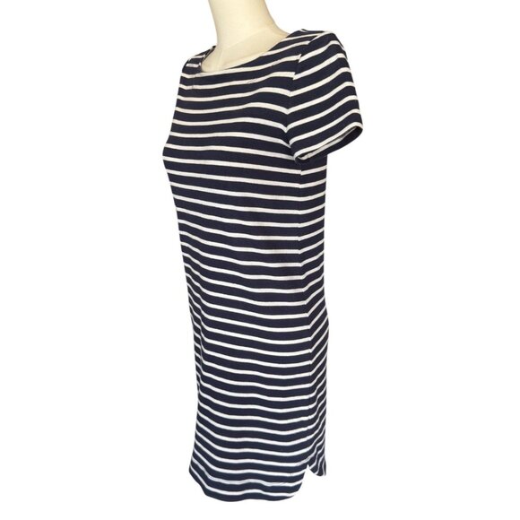 Loft Blue White Striped 100% Cotton Round Neck Short Sleeve Pullover Dress Sz XS - Picture 2 of 9